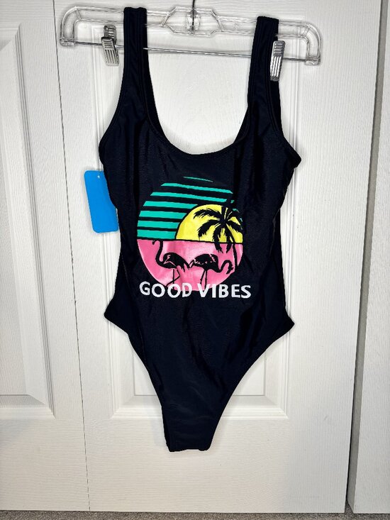 Iffei Other - Iffei Good Vibes One Piece Swimsuit Small Black Retro Flamingo NWT